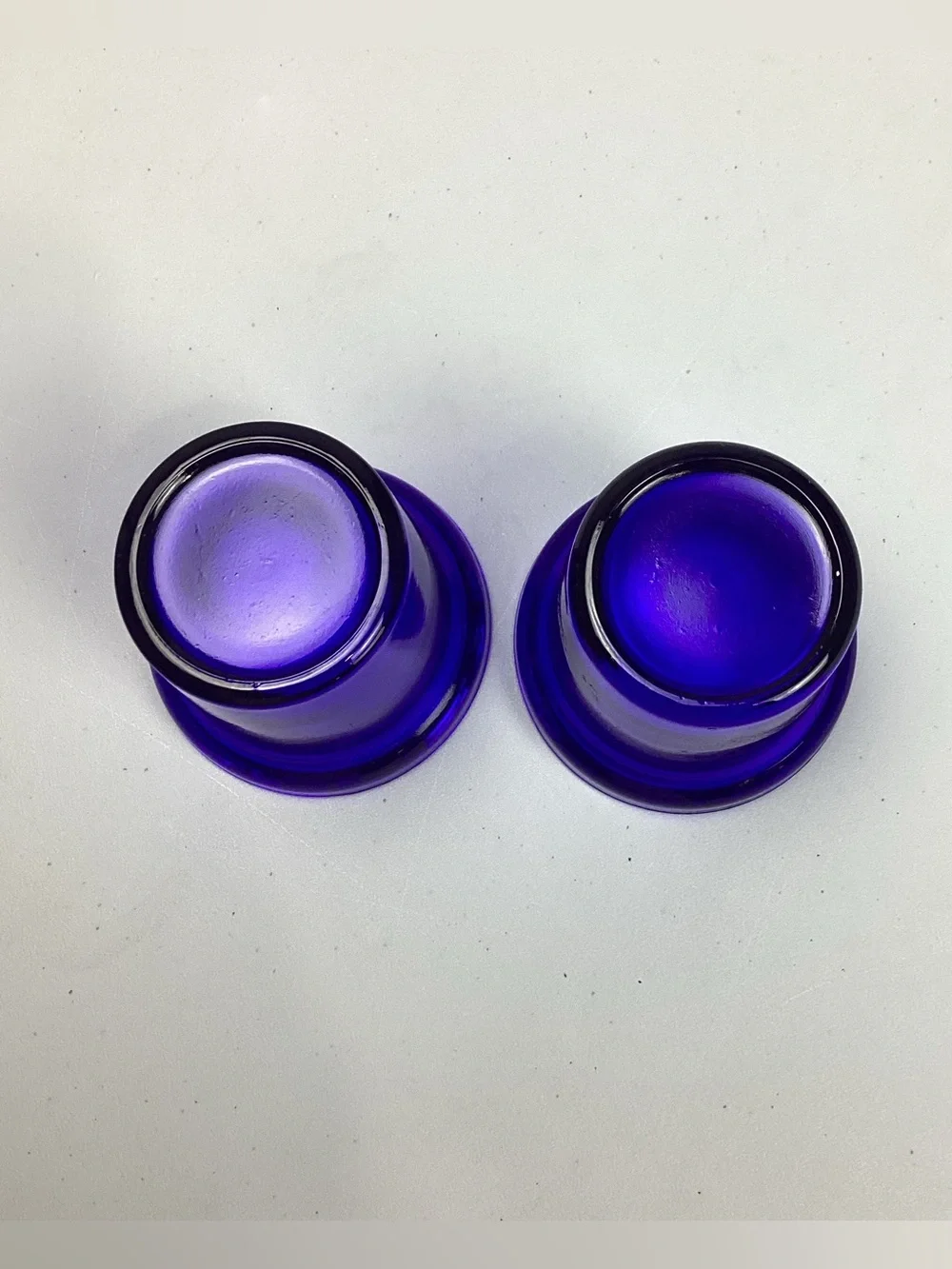 Two Vintage Cobalt Blue Glass Votive Candle Holders/Planters/Toothpick Holders